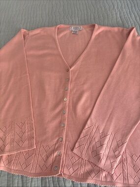 Jennifer Moore Coral Pink V-Neck Button Cardigan by Jennifer Moore XL 45% Cotton